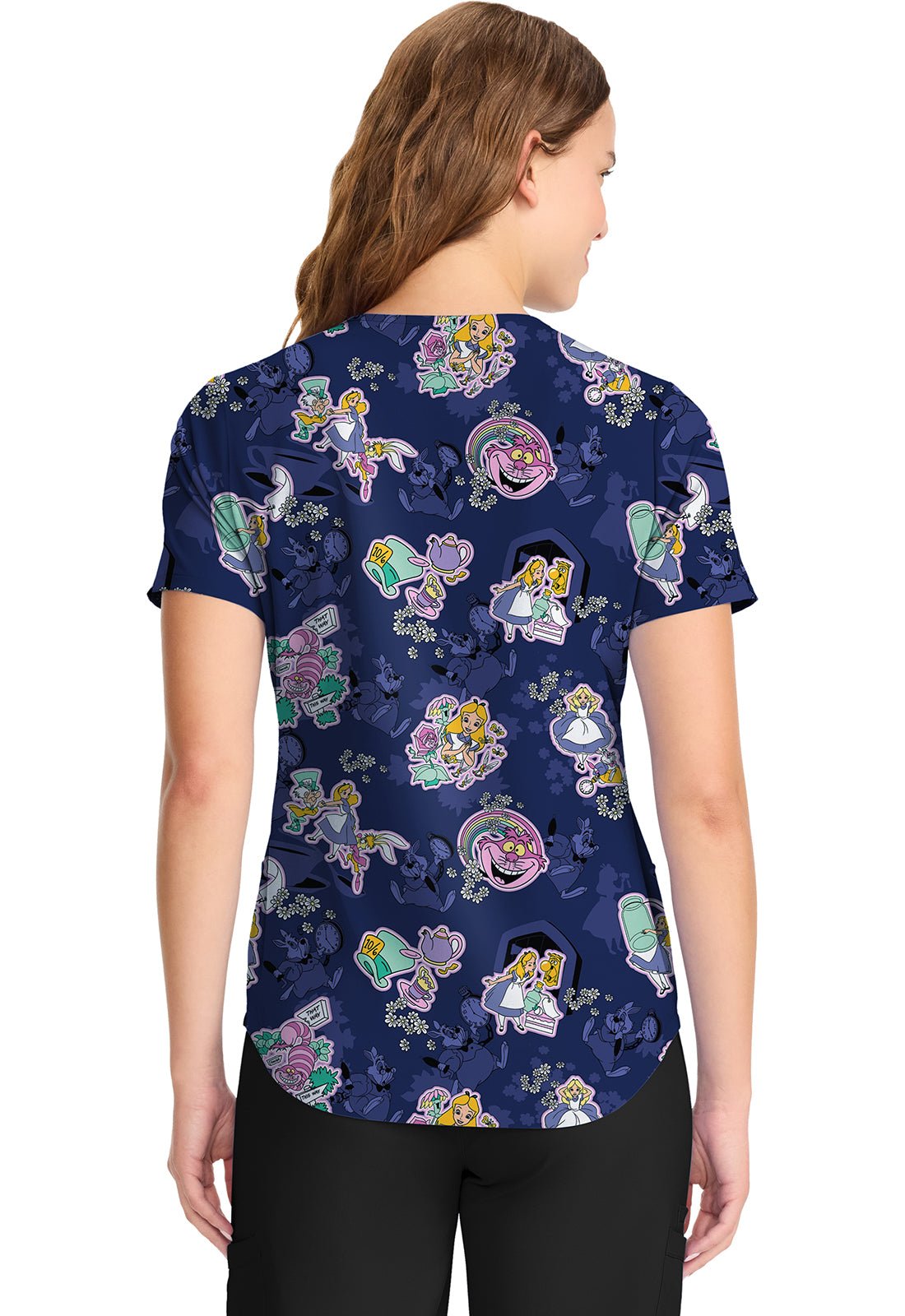 Alice In Wonderland Tooniforms Licensed Disney V Neck Scrub Top TF737 ALWF - Scrubs Select