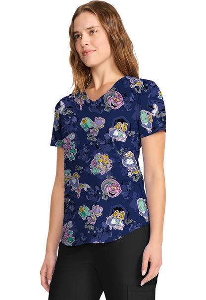 Alice In Wonderland Tooniforms Licensed Disney V Neck Scrub Top TF737 ALWF - Scrubs Select