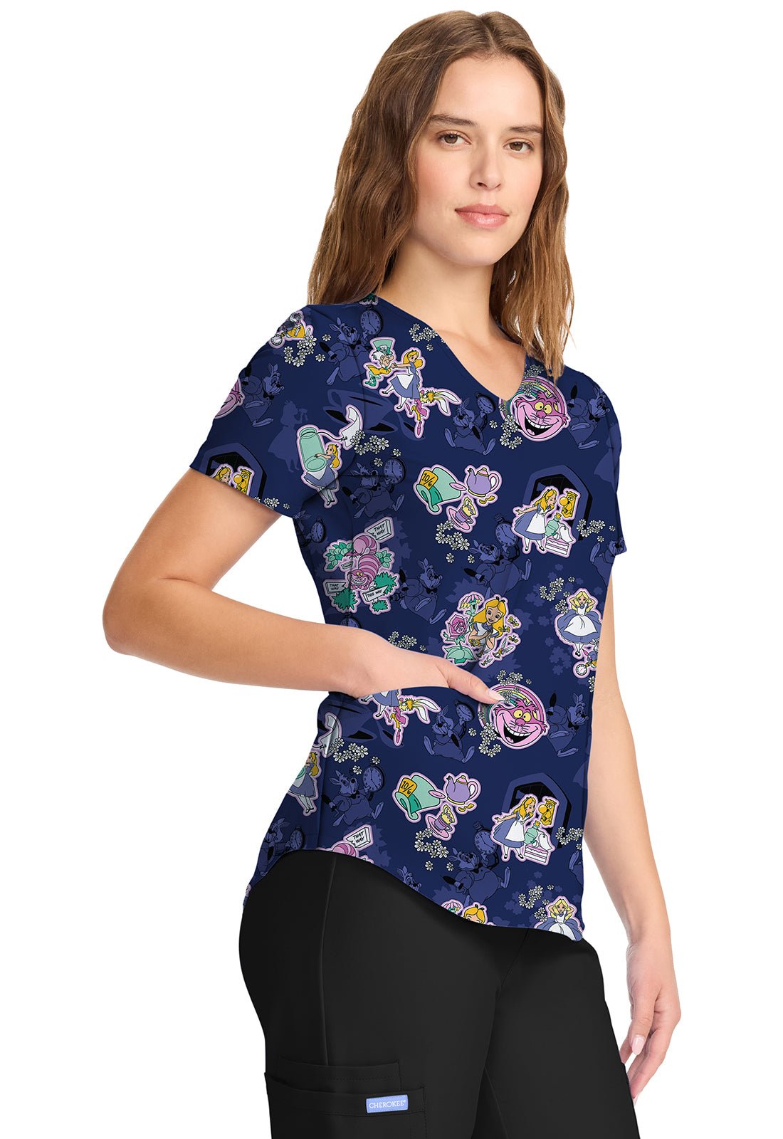 Alice In Wonderland Tooniforms Licensed Disney V Neck Scrub Top TF737 ALWF - Scrubs Select
