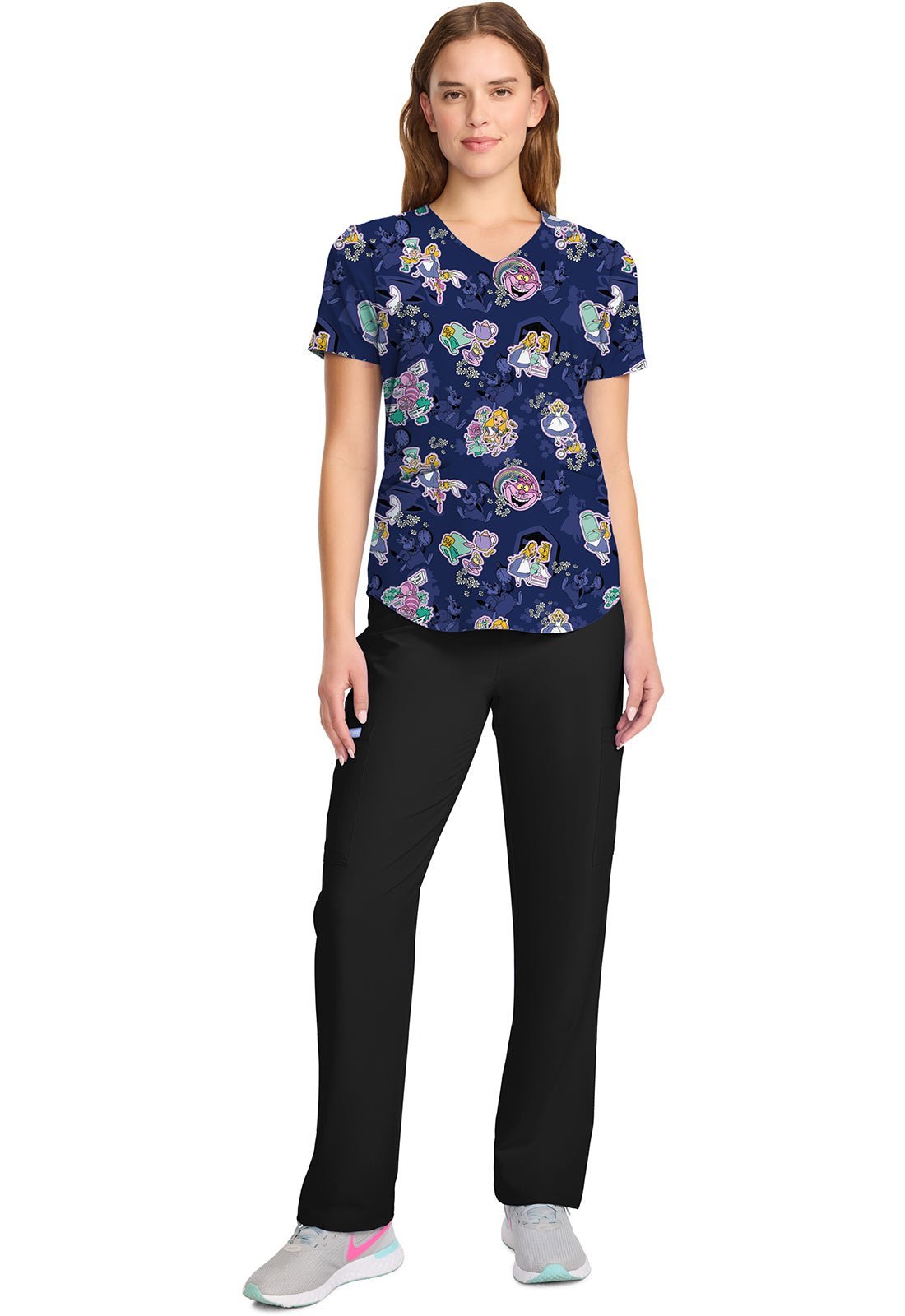 Alice In Wonderland Tooniforms Licensed Disney V Neck Scrub Top TF737 ALWF - Scrubs Select
