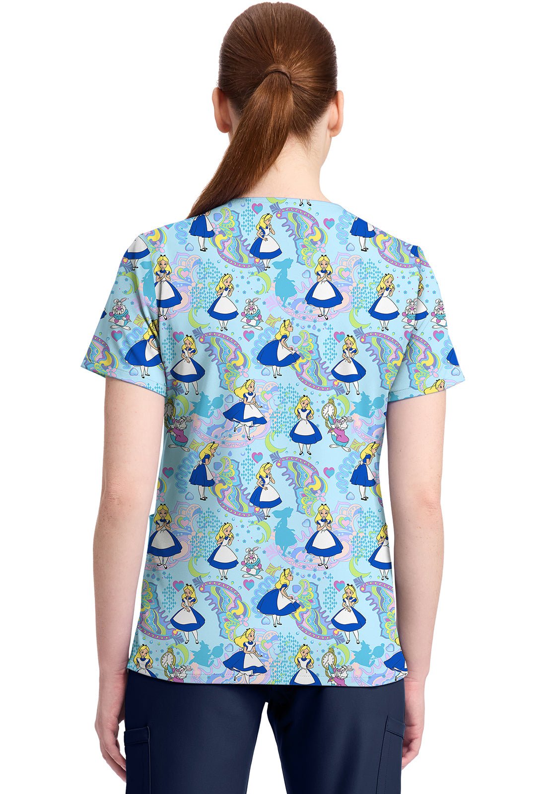 Alice In Wonderland Tooniforms Licensed Disney V Neck Scrub Top TF796 ALDL - Scrubs Select
