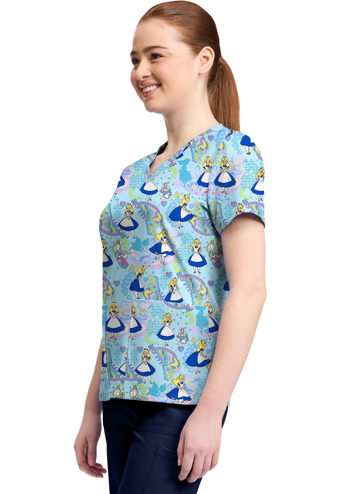 Alice In Wonderland Tooniforms Licensed Disney V Neck Scrub Top TF796 ALDL - Scrubs Select