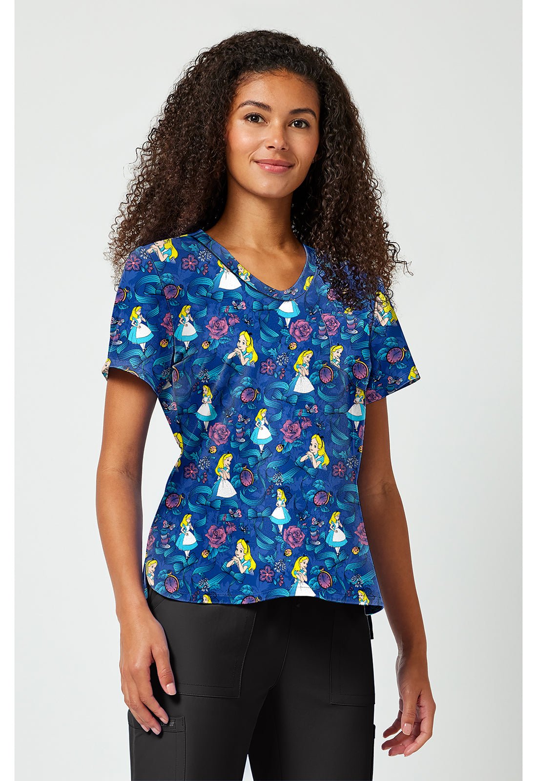 Alice in Wonderland Tooniforms Licensed Disney V Neck Scrub Top TF797 ALWT - Scrubs Select