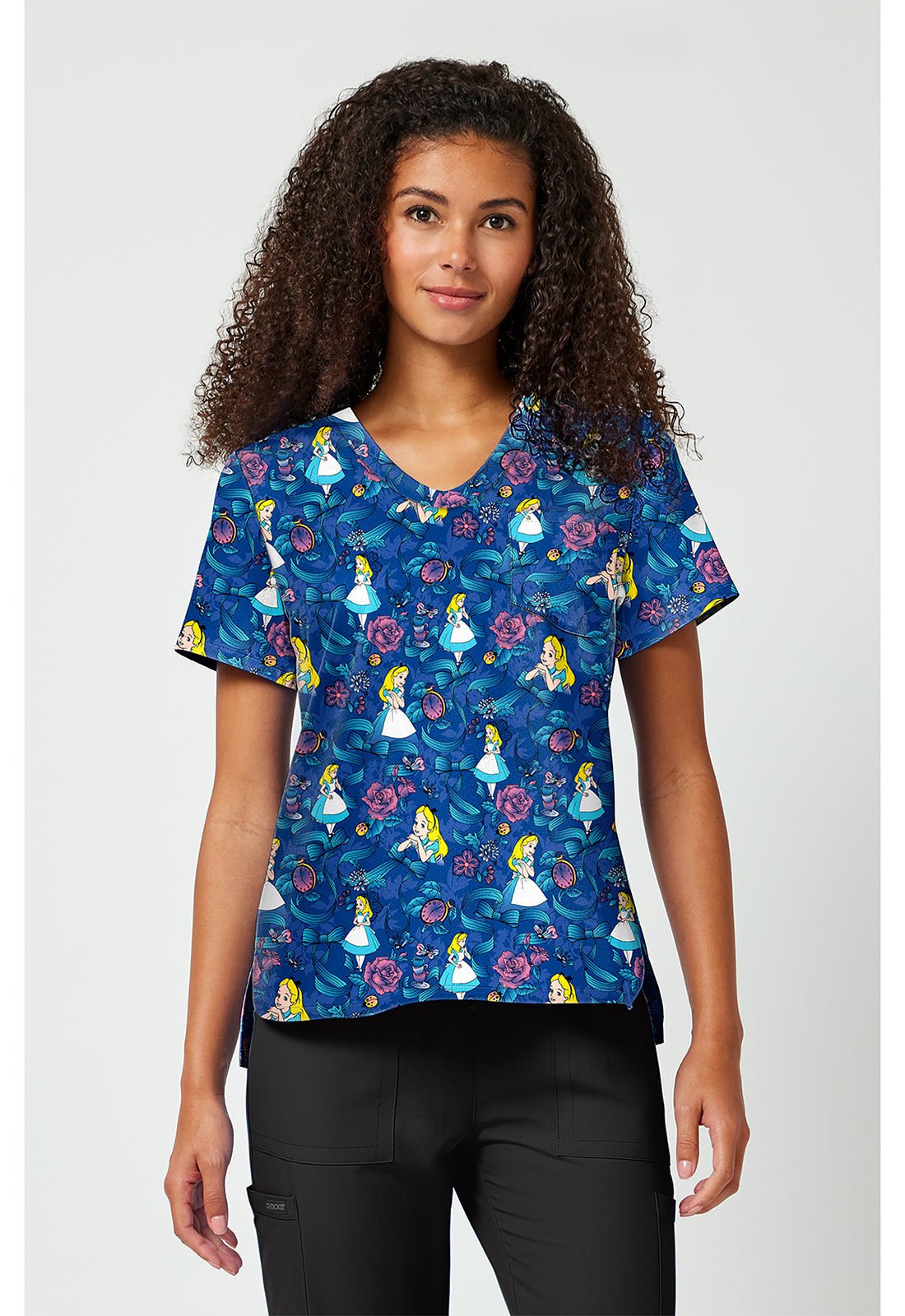 Alice in Wonderland Tooniforms Licensed Disney V Neck Scrub Top TF797 ALWT - Scrubs Select