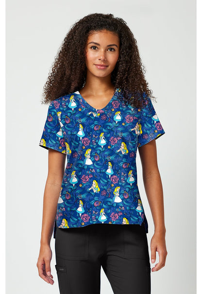 Alice in Wonderland Tooniforms Licensed Disney V Neck Scrub Top TF797 ALWT - Scrubs Select