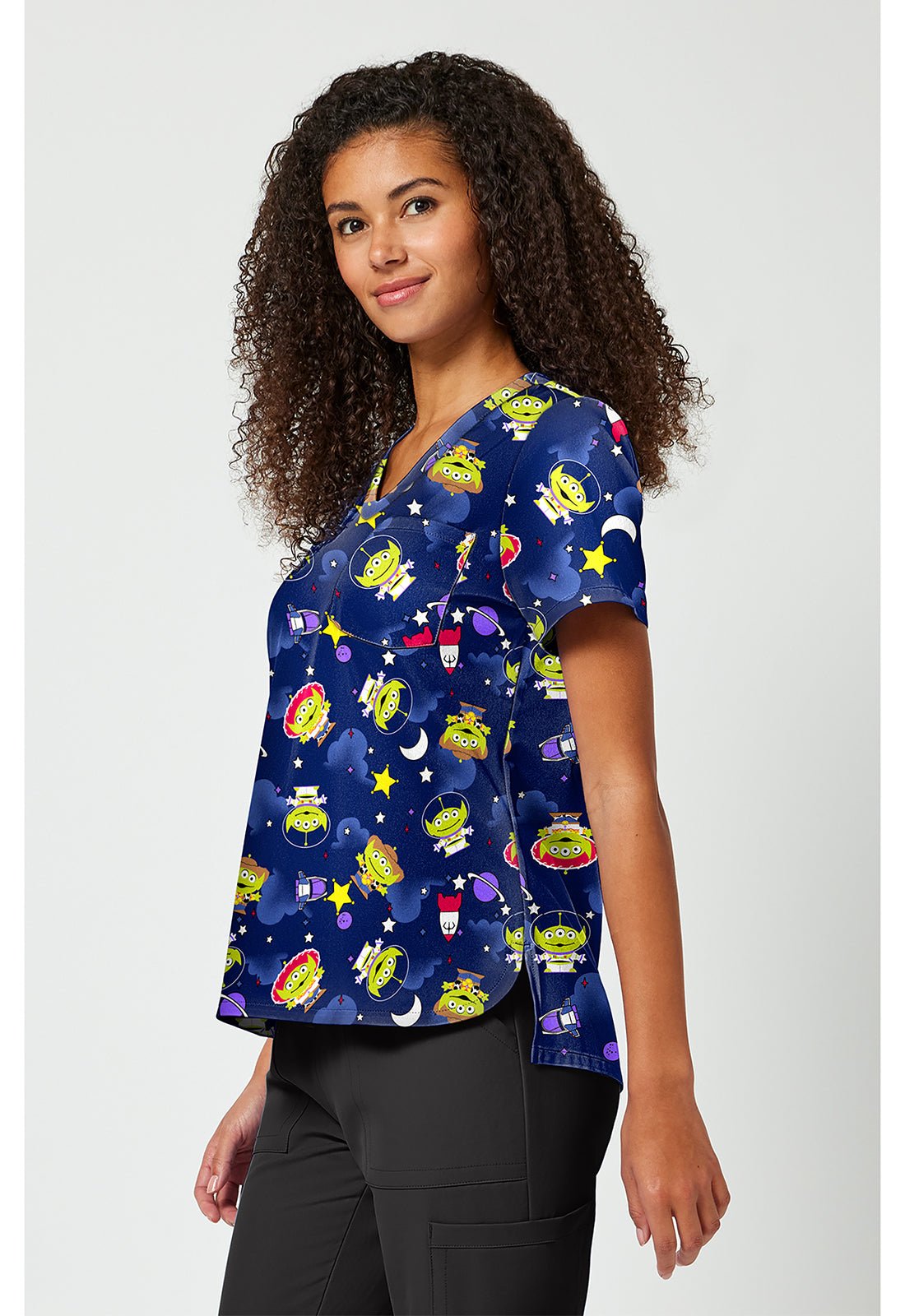 Aliens Tooniforms Licensed Disney Toy Story V Neck Scrub Top TF797 TSID - Scrubs Select