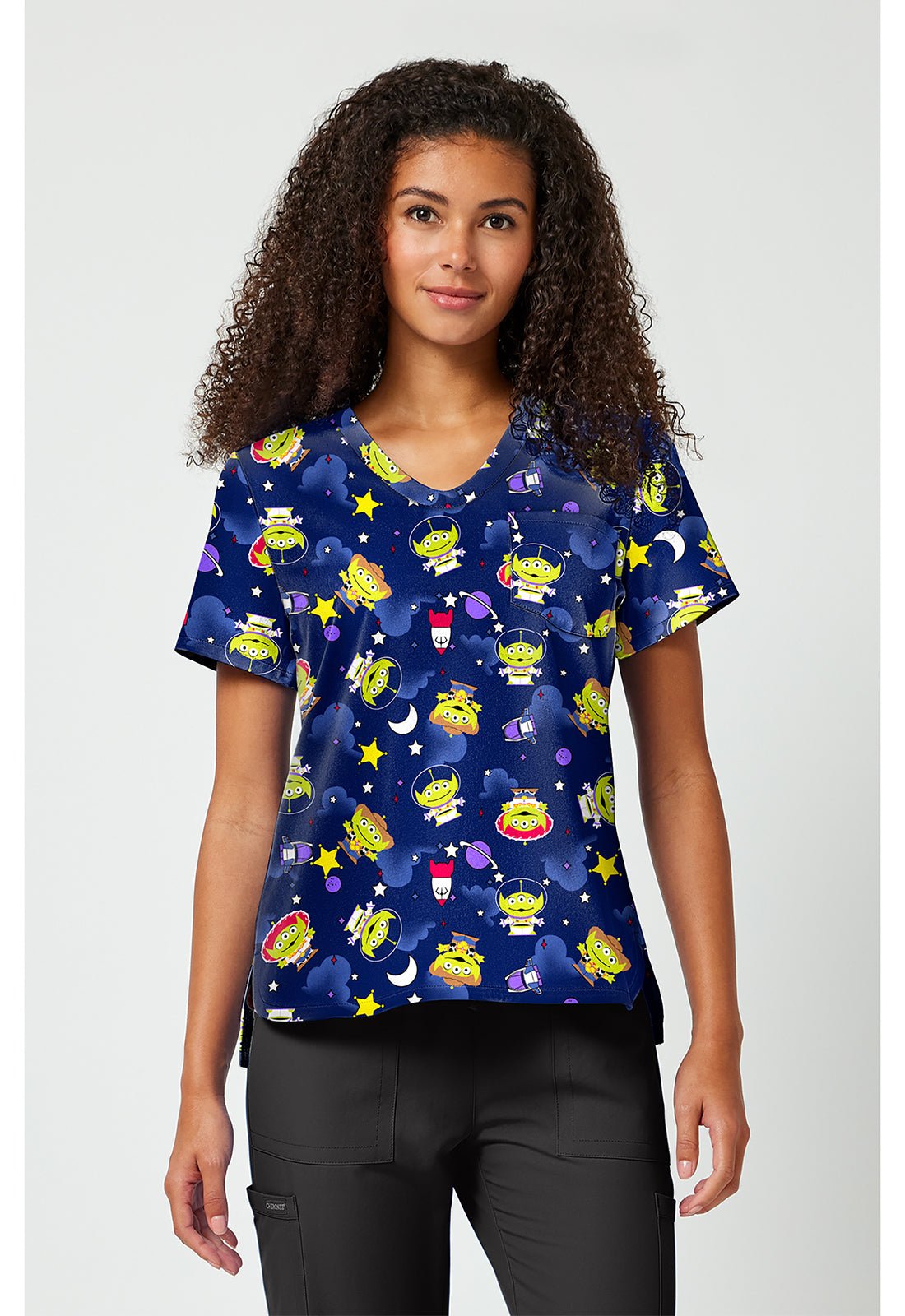 Aliens Tooniforms Licensed Disney Toy Story V Neck Scrub Top TF797 TSID - Scrubs Select