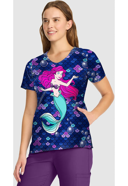 Ariel Little Mermaid Cherokee Tooniforms Disney V Neck Scrub Top TF626 PRTO - Scrubs Select