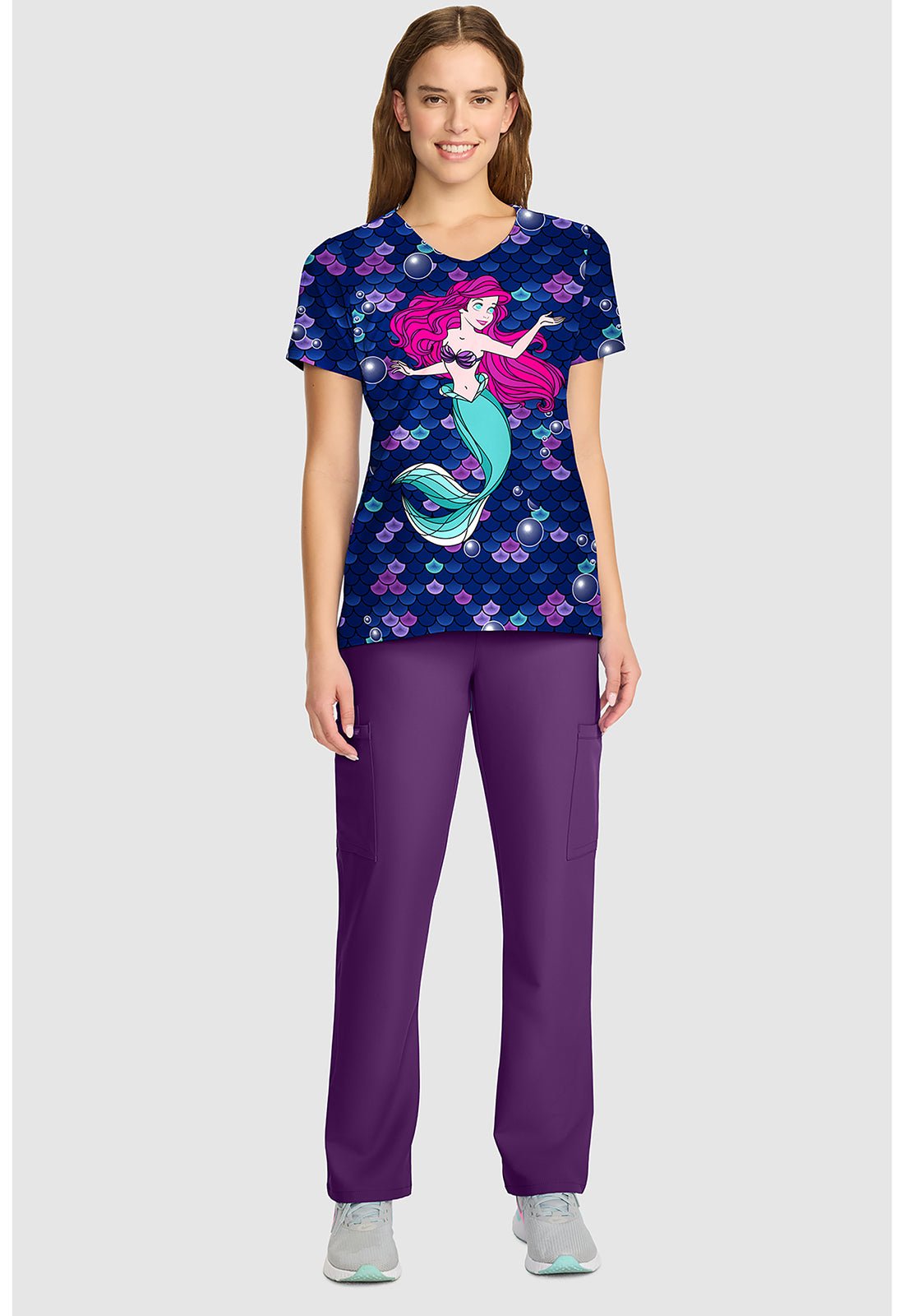 Ariel Little Mermaid Cherokee Tooniforms Disney V Neck Scrub Top TF626 PRTO - Scrubs Select