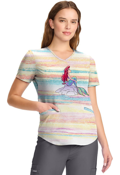 Ariel Tooniforms Licensed Disney Little Mermaid V Neck Scrub Top TF737 PRVT - Scrubs Select