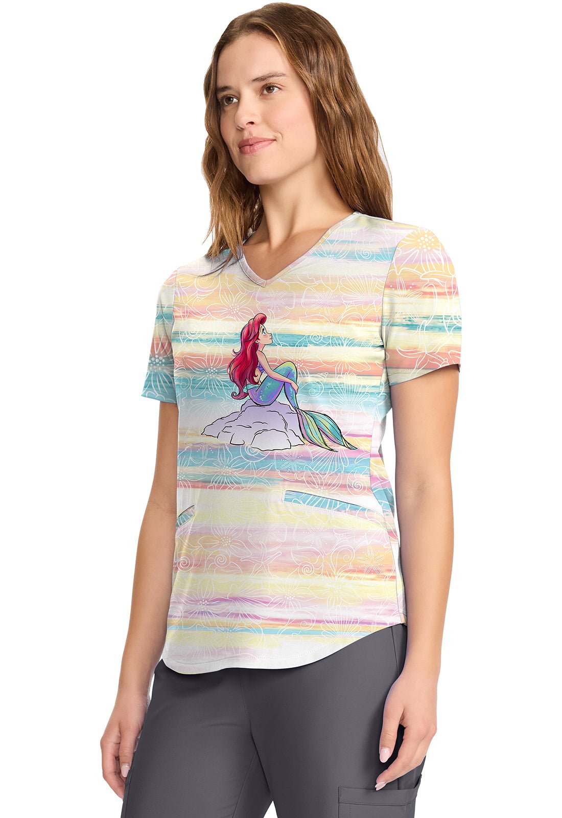 Ariel Tooniforms Licensed Disney Little Mermaid V Neck Scrub Top TF737 PRVT - Scrubs Select