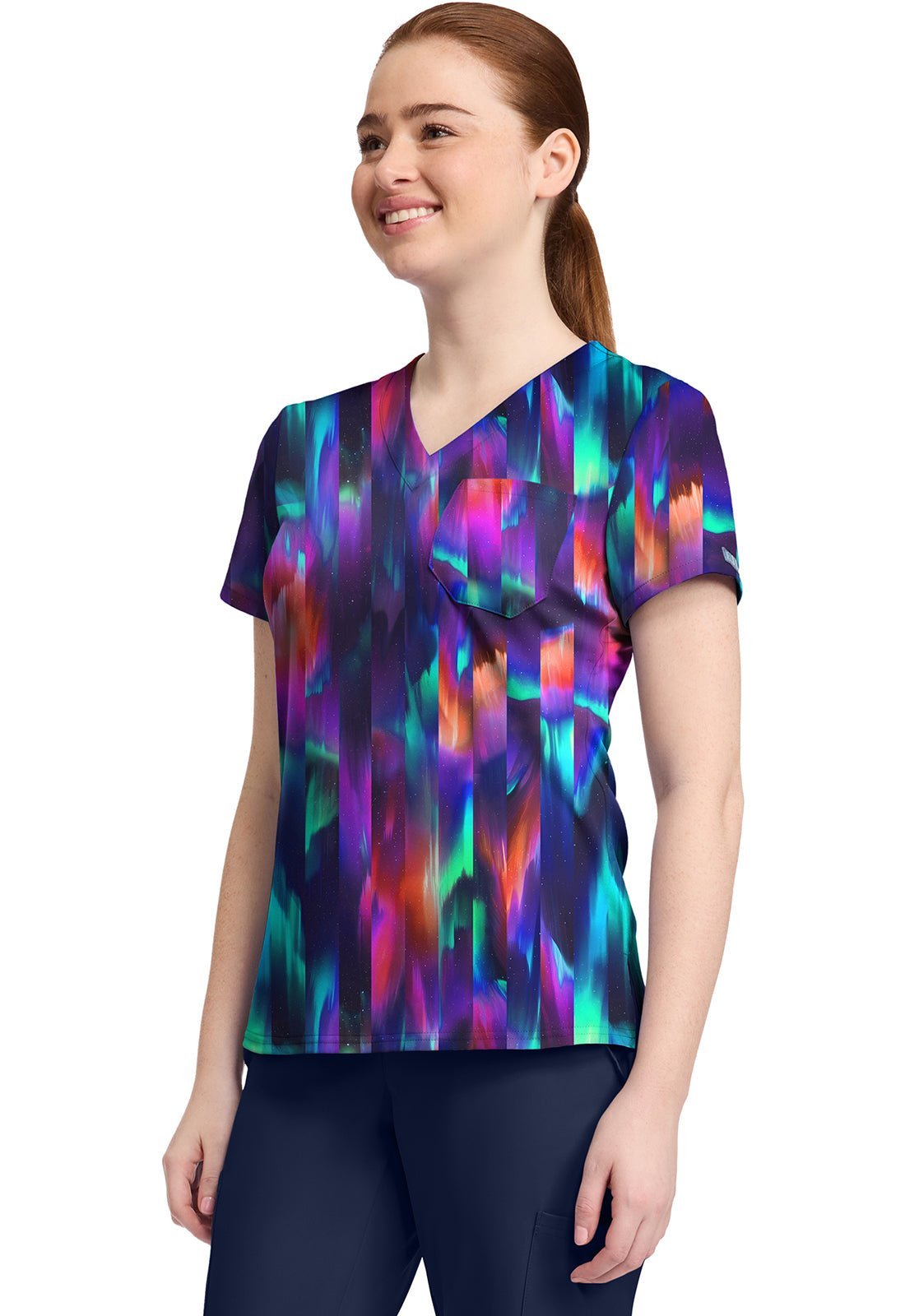 Aurora Stripe Med Couture Print V Neck Scrub Top MC632 AUST - Scrubs Select