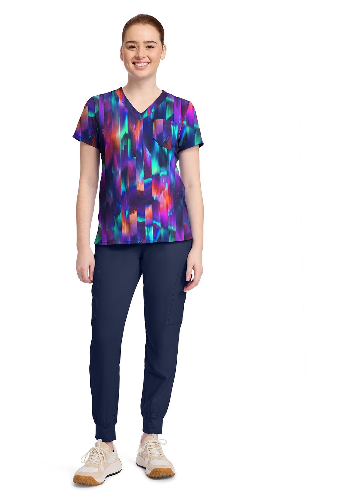 Aurora Stripe Med Couture Print V Neck Scrub Top MC632 AUST - Scrubs Select