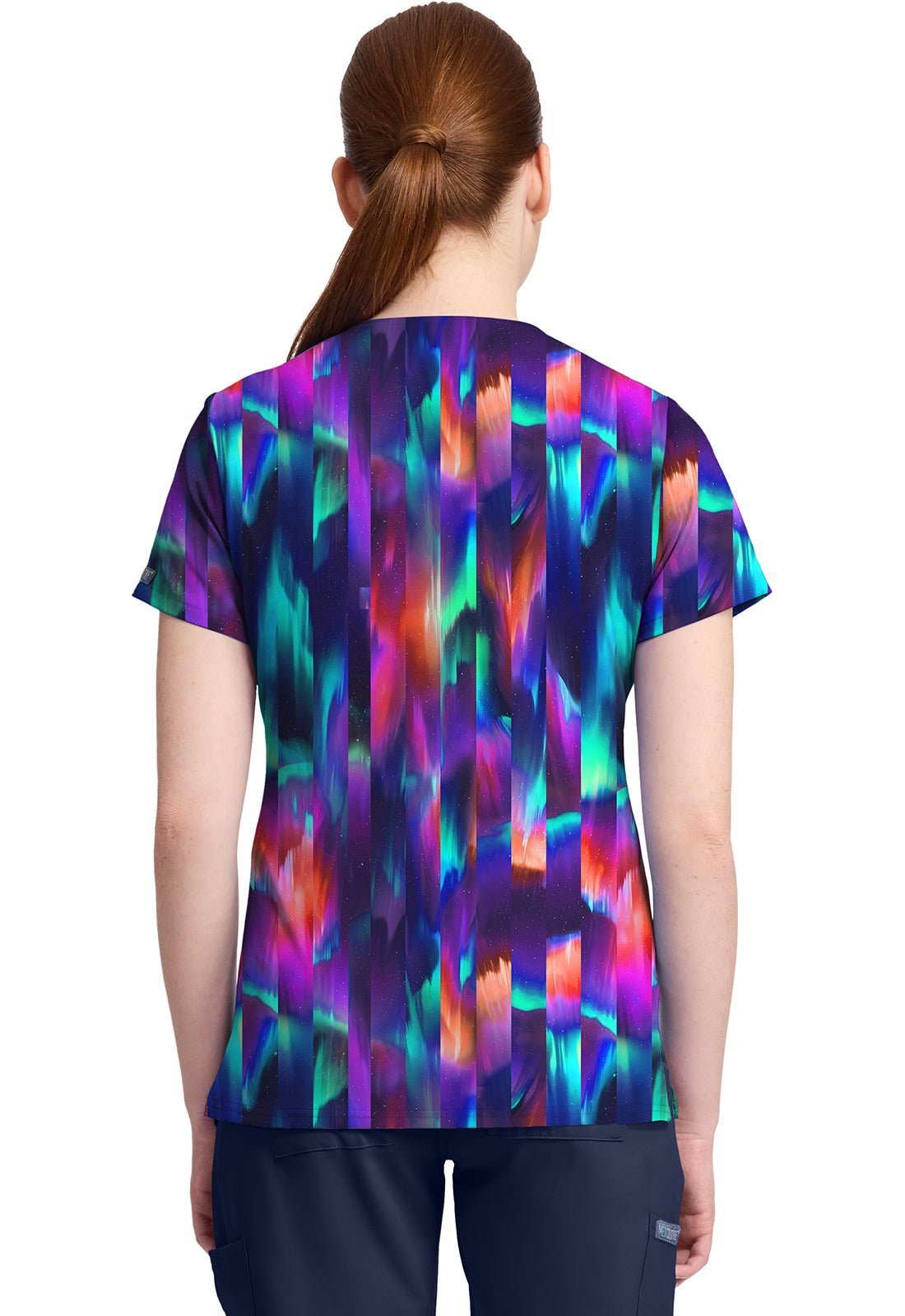 Aurora Stripe Med Couture Print V Neck Scrub Top MC632 AUST - Scrubs Select