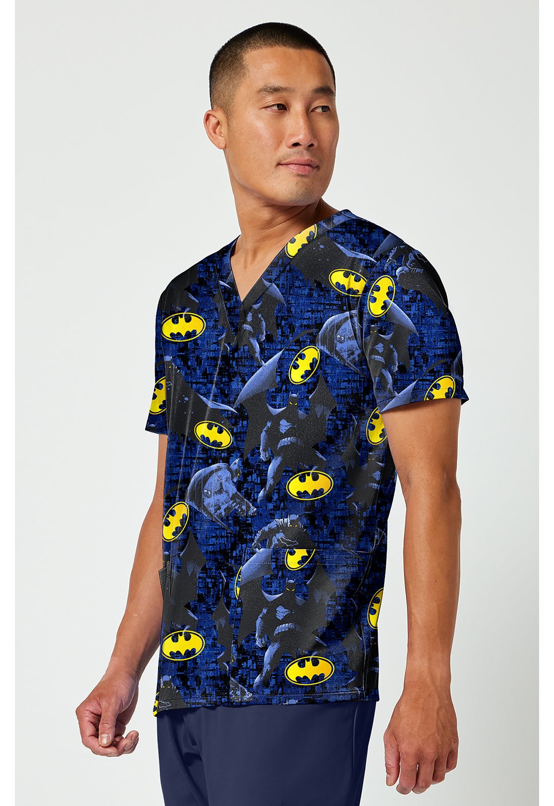 Batman Cherokee Tooniforms DC Men's V Neck Scrub Top TF788 DMGU - Scrubs Select