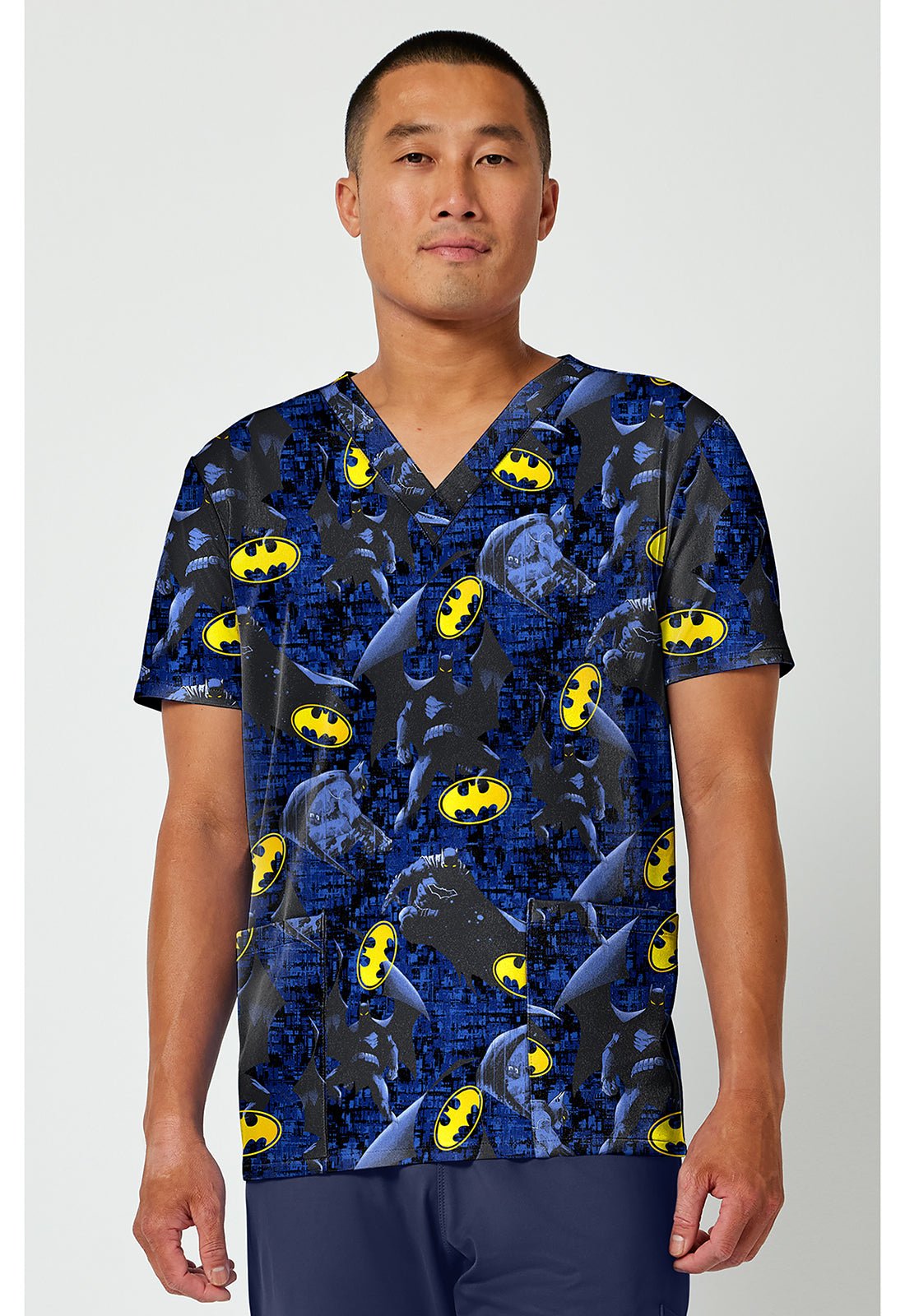 Batman Cherokee Tooniforms DC Men's V Neck Scrub Top TF788 DMGU - Scrubs Select