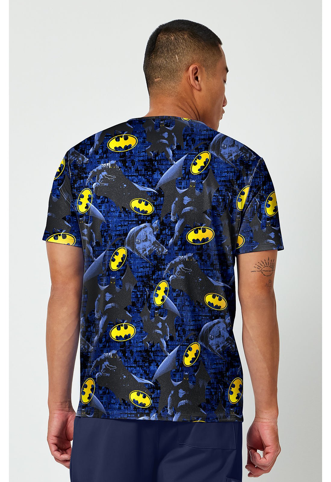 Batman Cherokee Tooniforms DC Men's V Neck Scrub Top TF788 DMGU - Scrubs Select