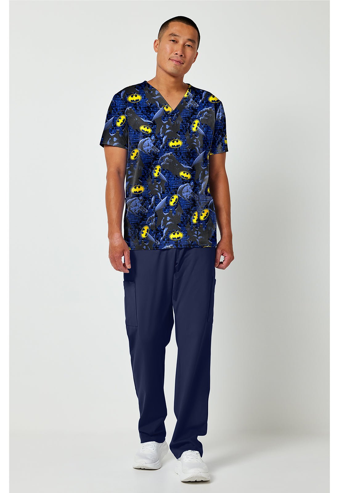 Batman Cherokee Tooniforms DC Men's V Neck Scrub Top TF788 DMGU - Scrubs Select