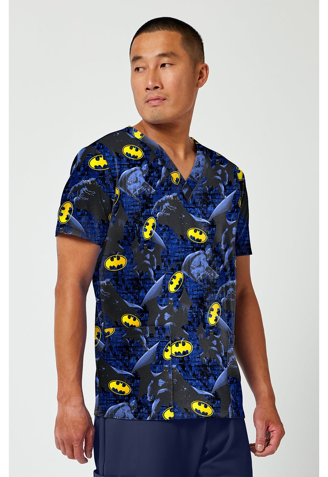 Batman Cherokee Tooniforms DC Men's V Neck Scrub Top TF788 DMGU - Scrubs Select