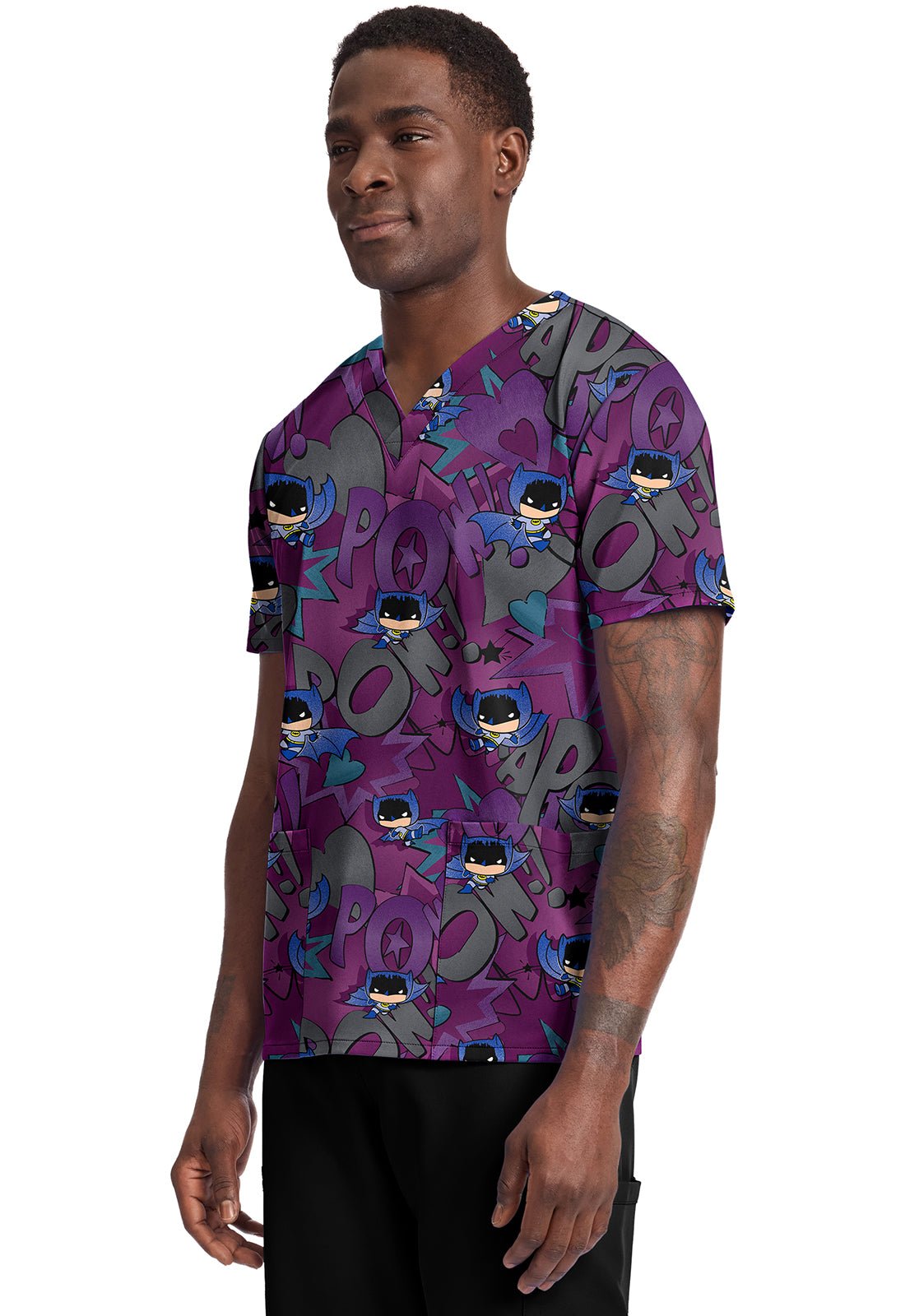 Batman Cherokee Tooniforms DC Men's V Neck Scrub Top TF788 DMUS - Scrubs Select
