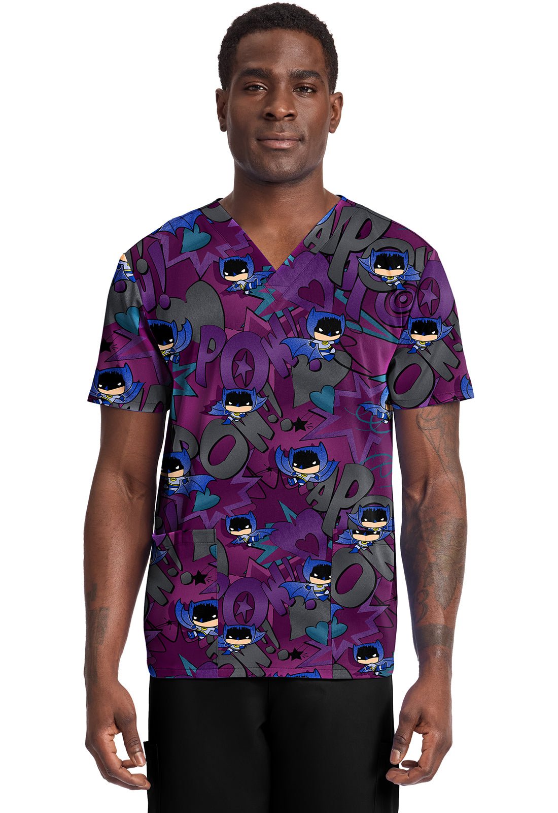 Batman Cherokee Tooniforms DC Men's V Neck Scrub Top TF788 DMUS - Scrubs Select
