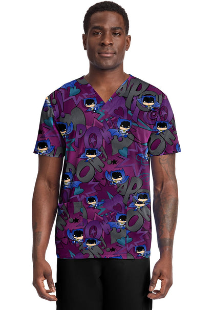 Batman Cherokee Tooniforms DC Men's V Neck Scrub Top TF788 DMUS - Scrubs Select