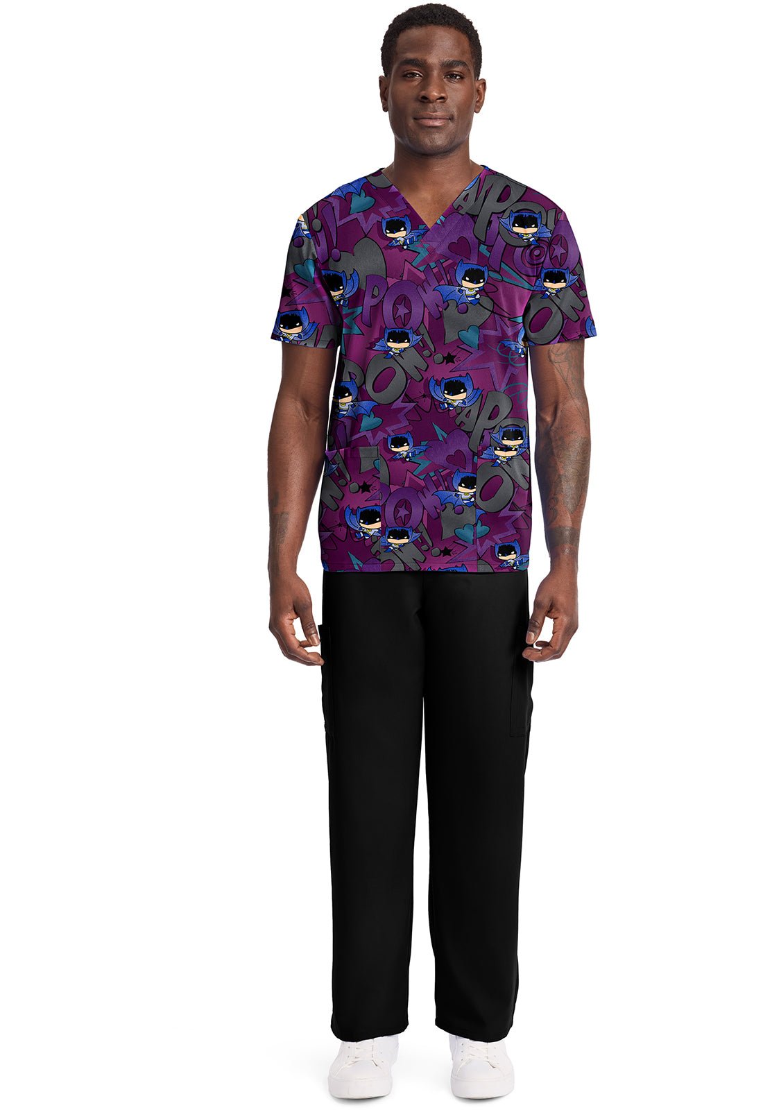 Batman Cherokee Tooniforms DC Men's V Neck Scrub Top TF788 DMUS - Scrubs Select