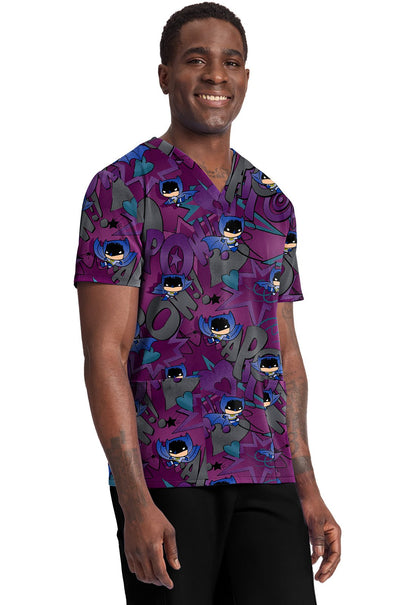 Batman Cherokee Tooniforms DC Men's V Neck Scrub Top TF788 DMUS - Scrubs Select