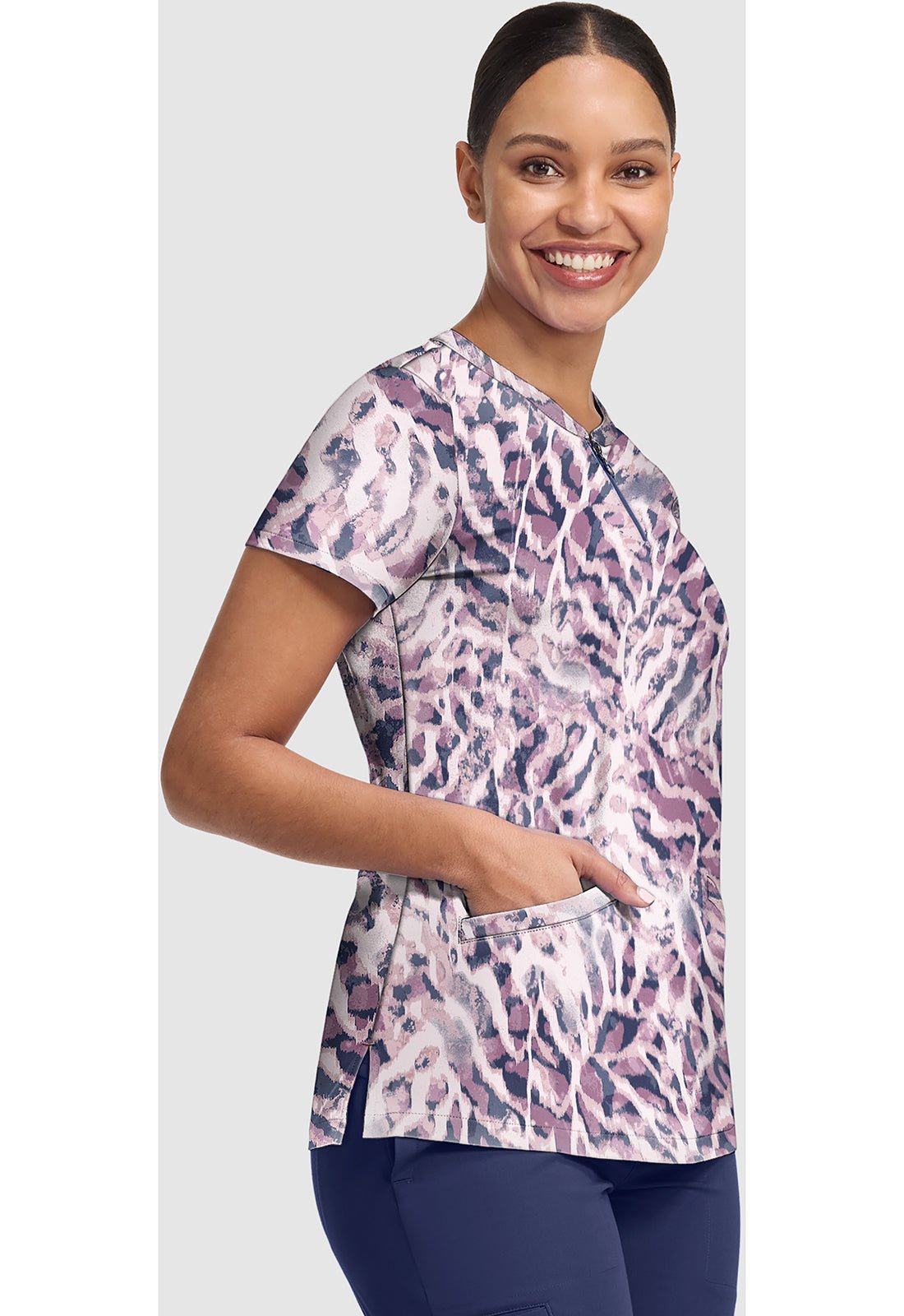 Bleached Stripes Healing Hands Ivy Print Scrub V Neck Top HH907 BLSI - Scrubs Select