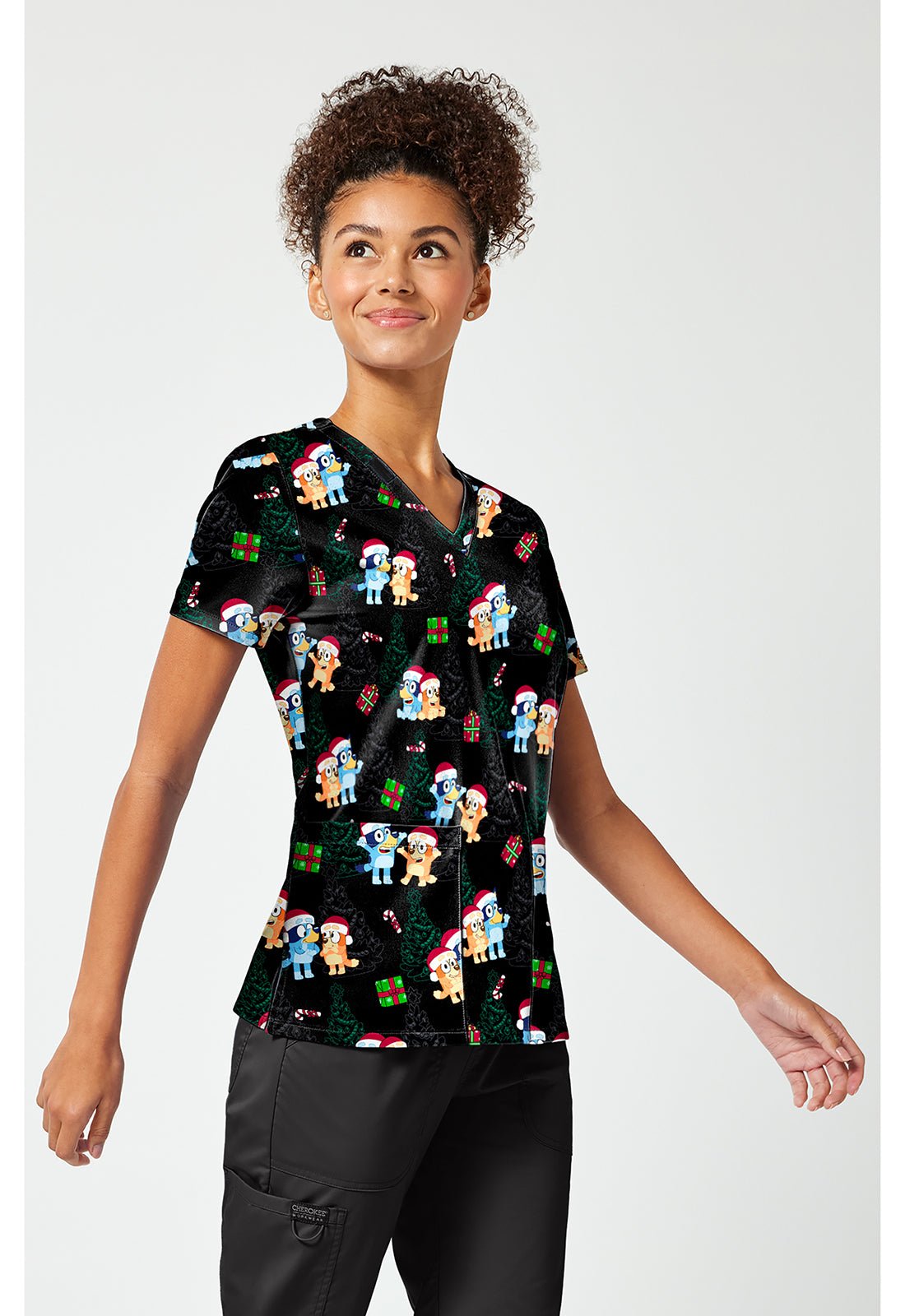 Bluey Tooniforms Licensed Christmas V Neck Scrub Top TF796 BYSA - Scrubs Select