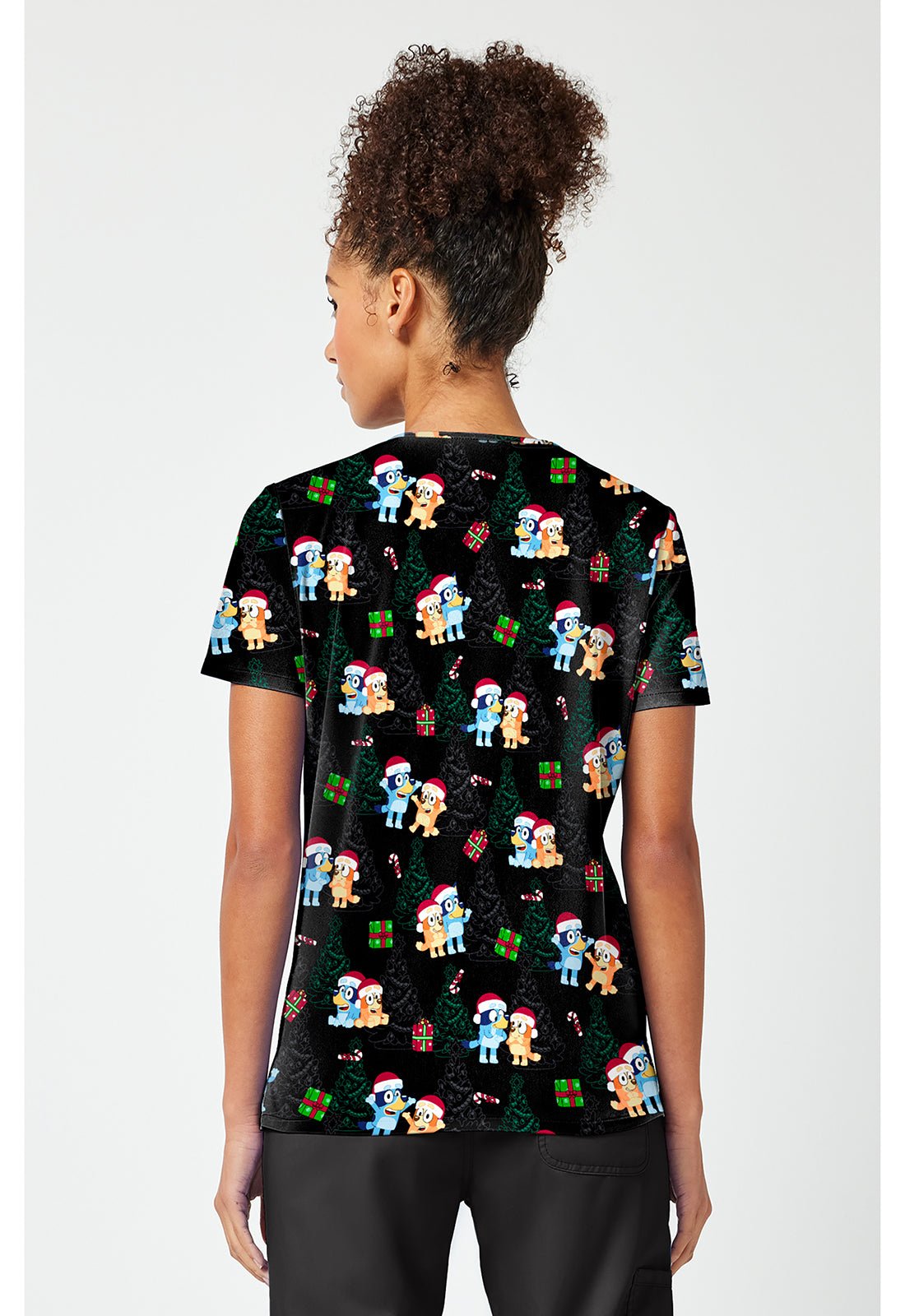 Bluey Tooniforms Licensed Christmas V Neck Scrub Top TF796 BYSA - Scrubs Select