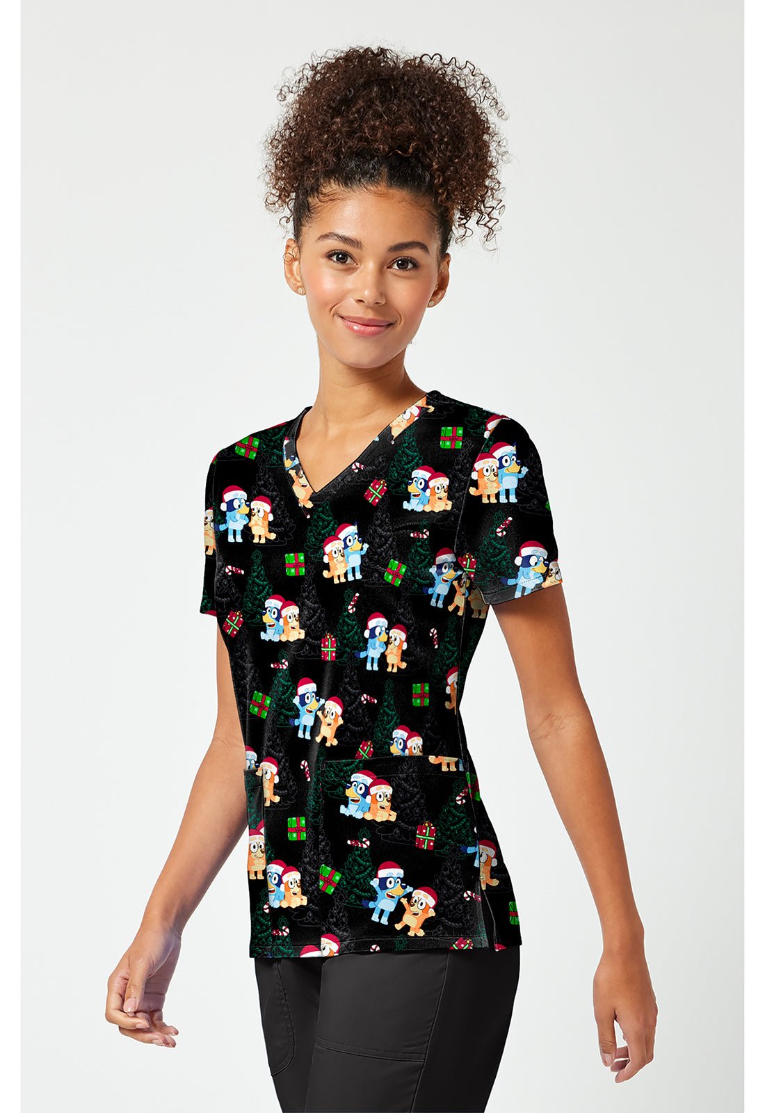 Bluey Tooniforms Licensed Christmas V Neck Scrub Top TF796 BYSA - Scrubs Select