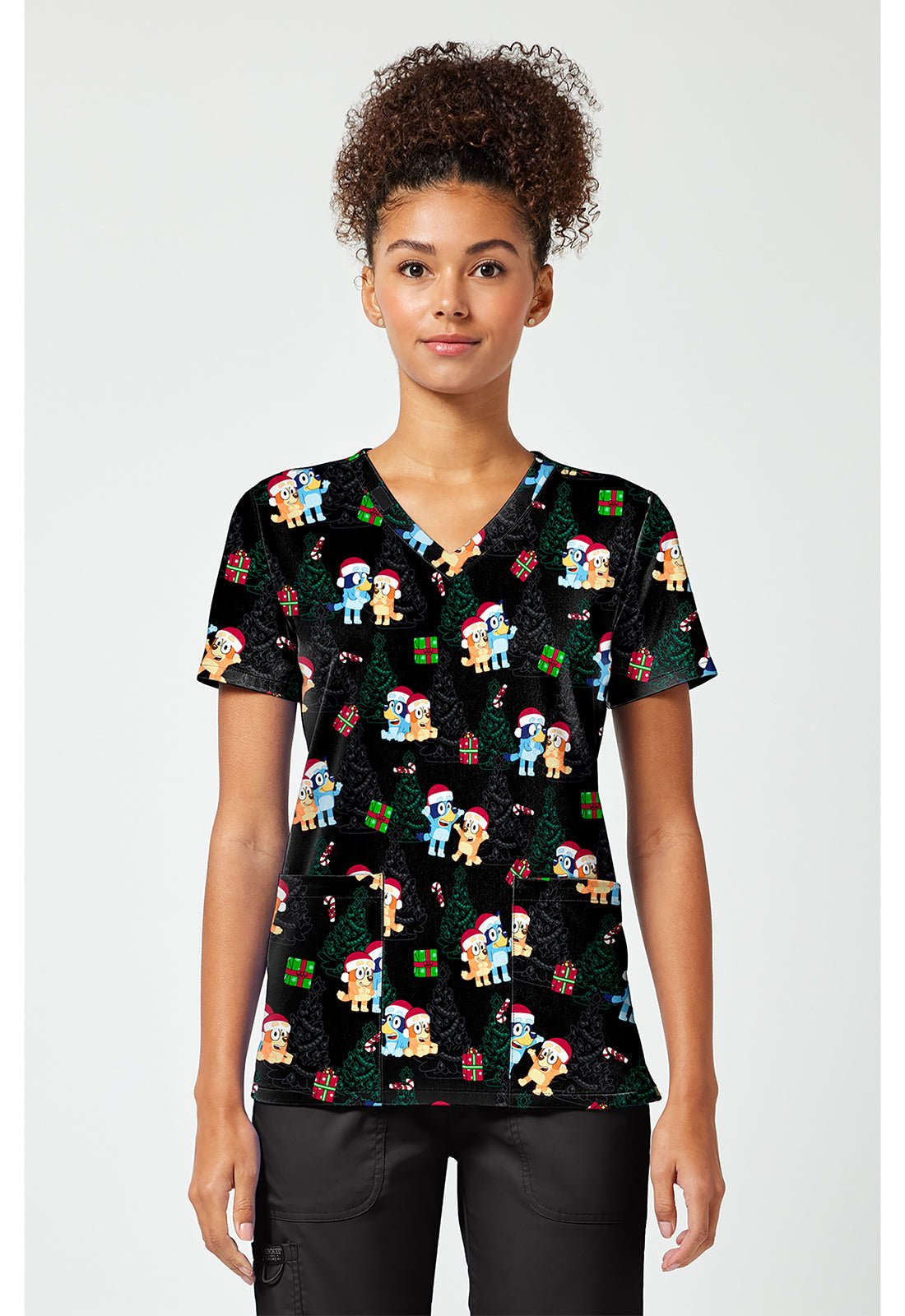 Bluey Tooniforms Licensed Christmas V Neck Scrub Top TF796 BYSA - Scrubs Select