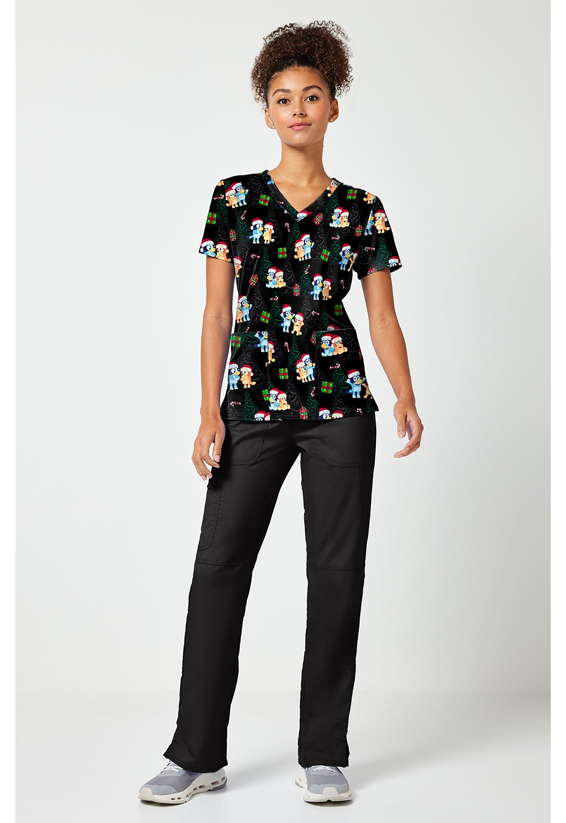 Bluey Tooniforms Licensed Christmas V Neck Scrub Top TF796 BYSA - Scrubs Select