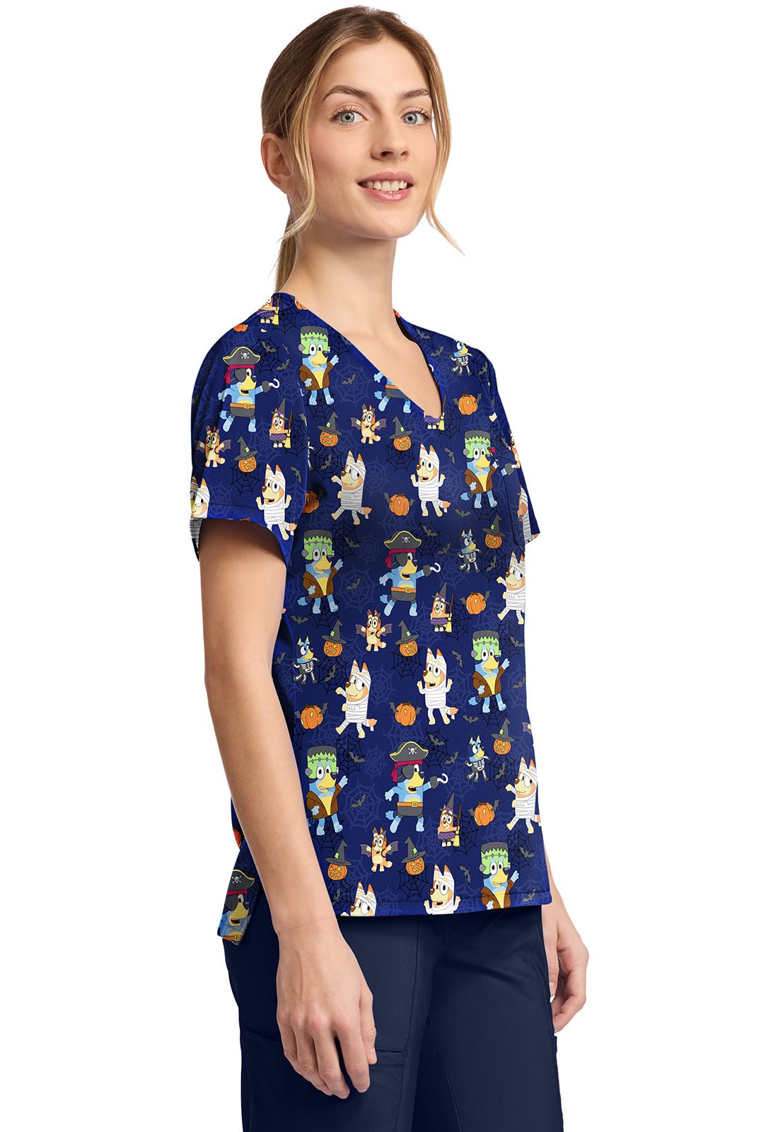 Bluey Tooniforms Licensed Halloween V Neck Scrub Top TF795 BYPP - Scrubs Select