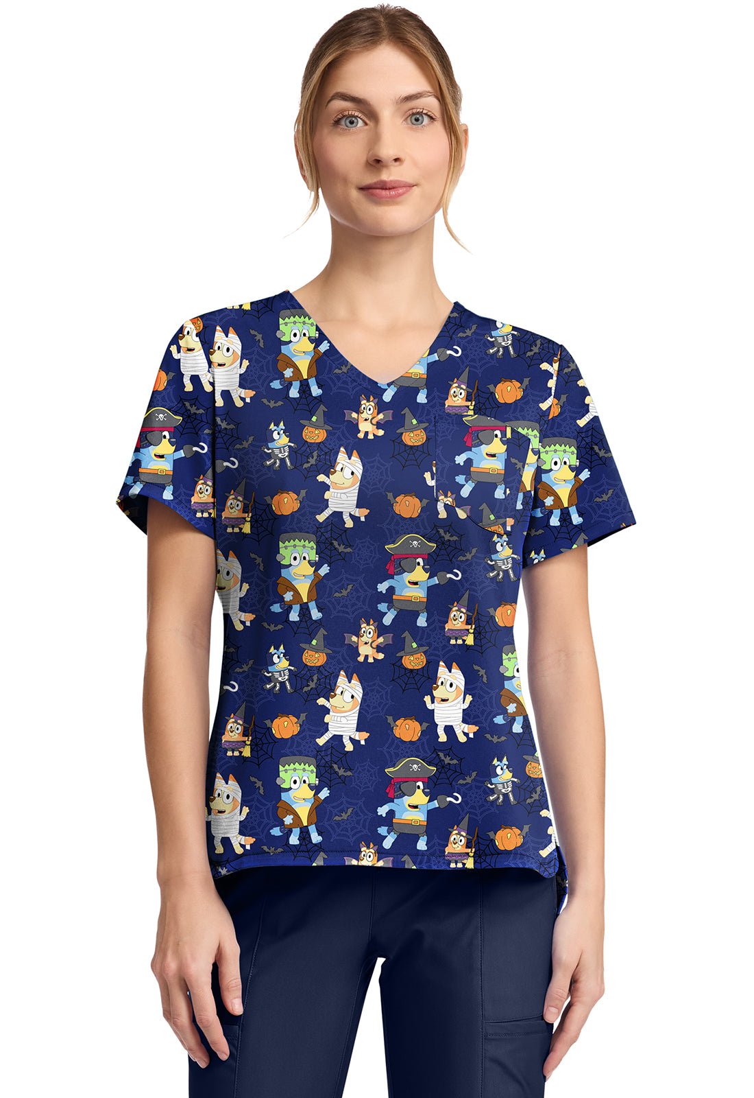Bluey Tooniforms Licensed Halloween V Neck Scrub Top TF795 BYPP - Scrubs Select