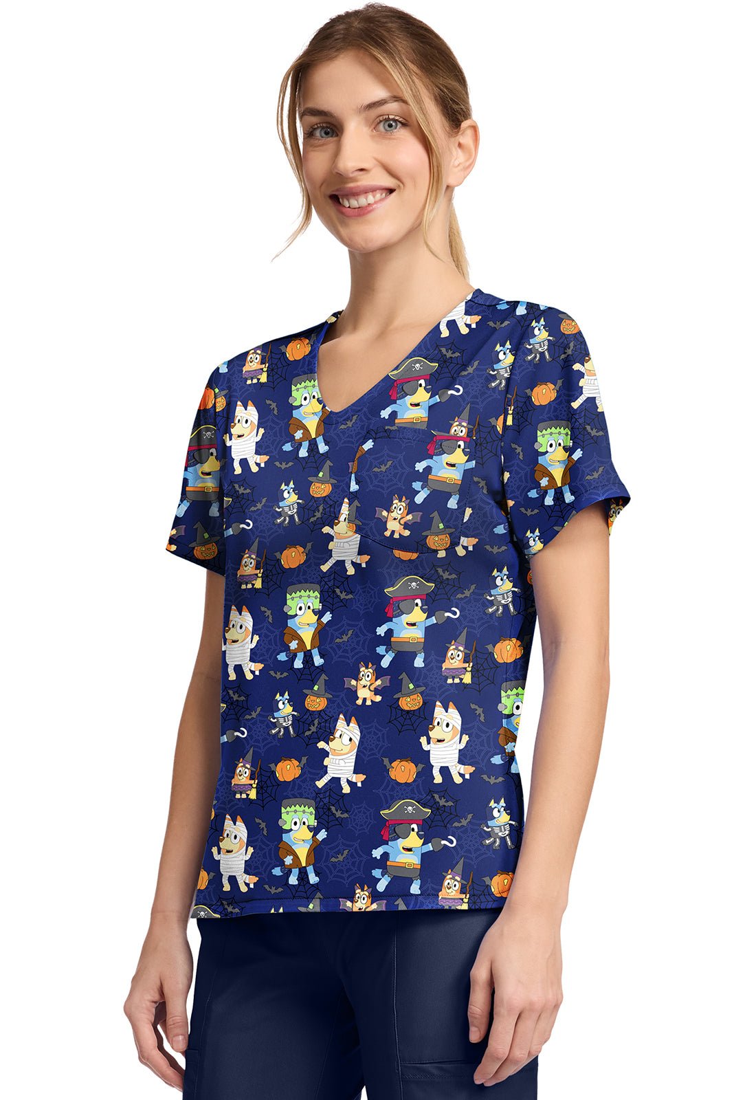 Bluey Tooniforms Licensed Halloween V Neck Scrub Top TF795 BYPP - Scrubs Select