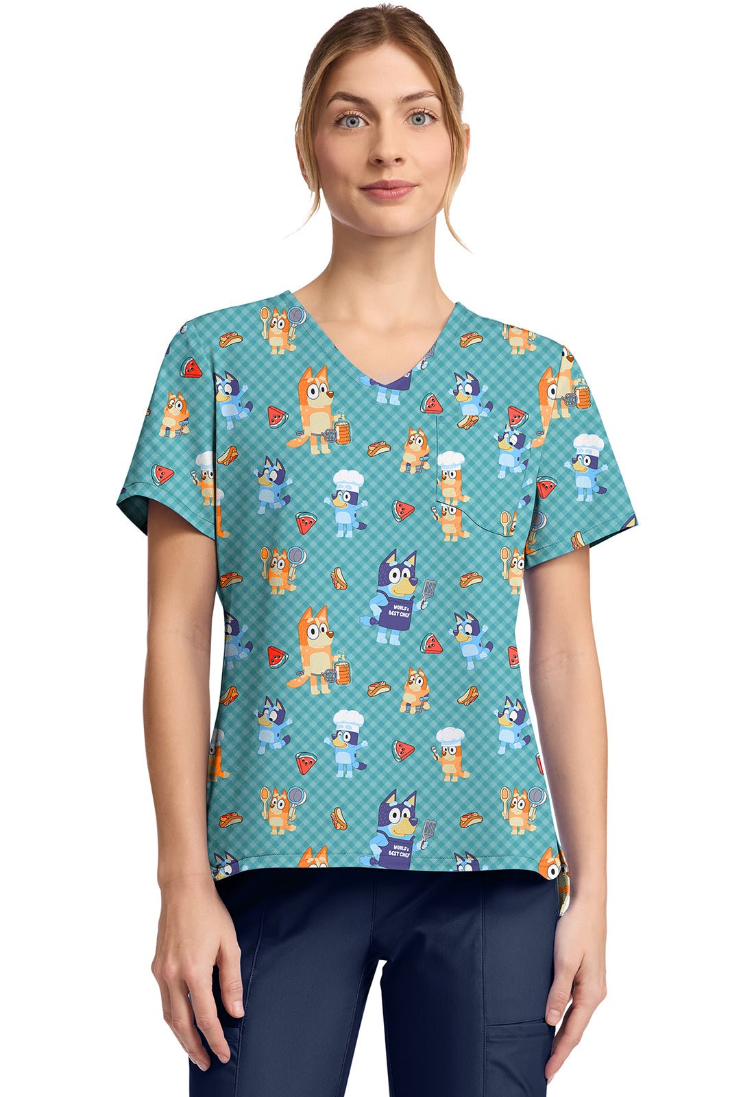Bluey Tooniforms Licensed V Neck Scrub Top TF797 BYBQ - Scrubs Select