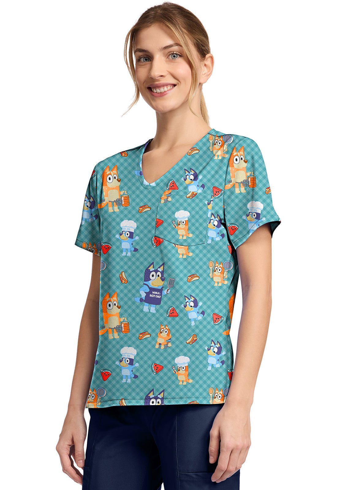 Bluey Tooniforms Licensed V Neck Scrub Top TF797 BYBQ - Scrubs Select