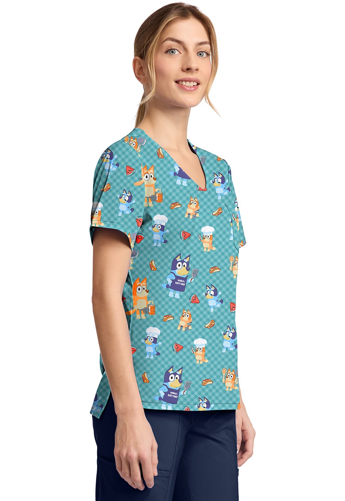 Bluey Tooniforms Licensed V Neck Scrub Top TF797 BYBQ - Scrubs Select