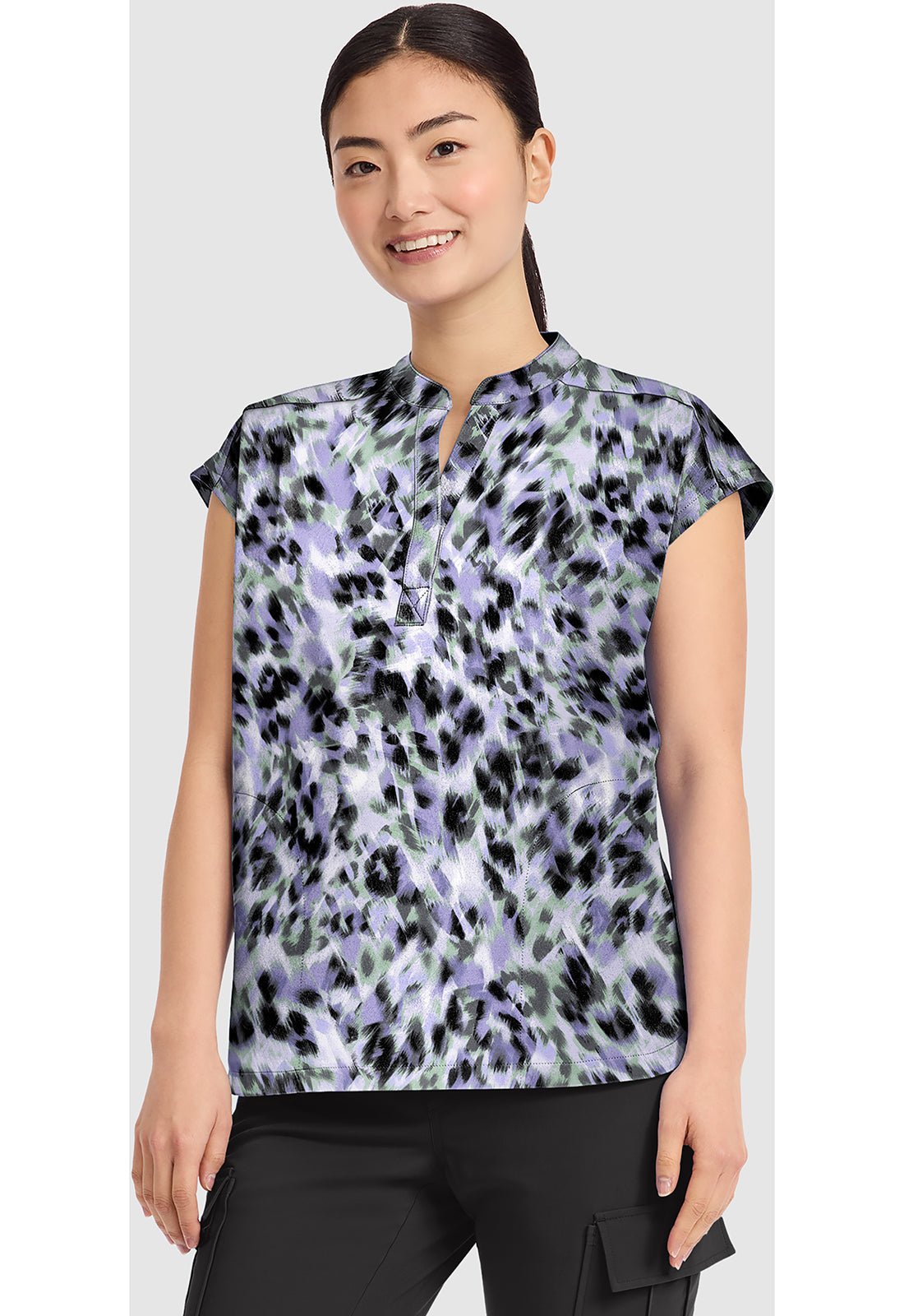 Blurred Cheetah Healing Hands Journey Print Scrub V Neck Top HH912 BRCH - Scrubs Select