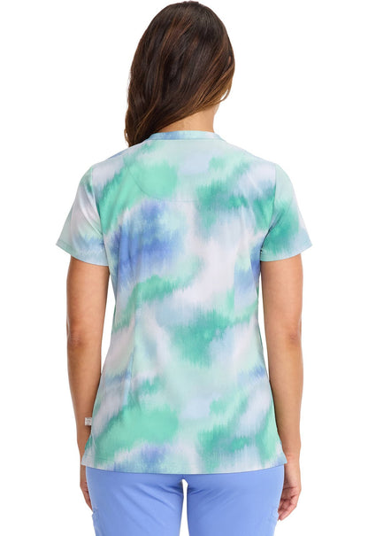 Blurred Ikat Healing Hands IVY Print Scrub V Neck Top HH911 BRIK - Scrubs Select