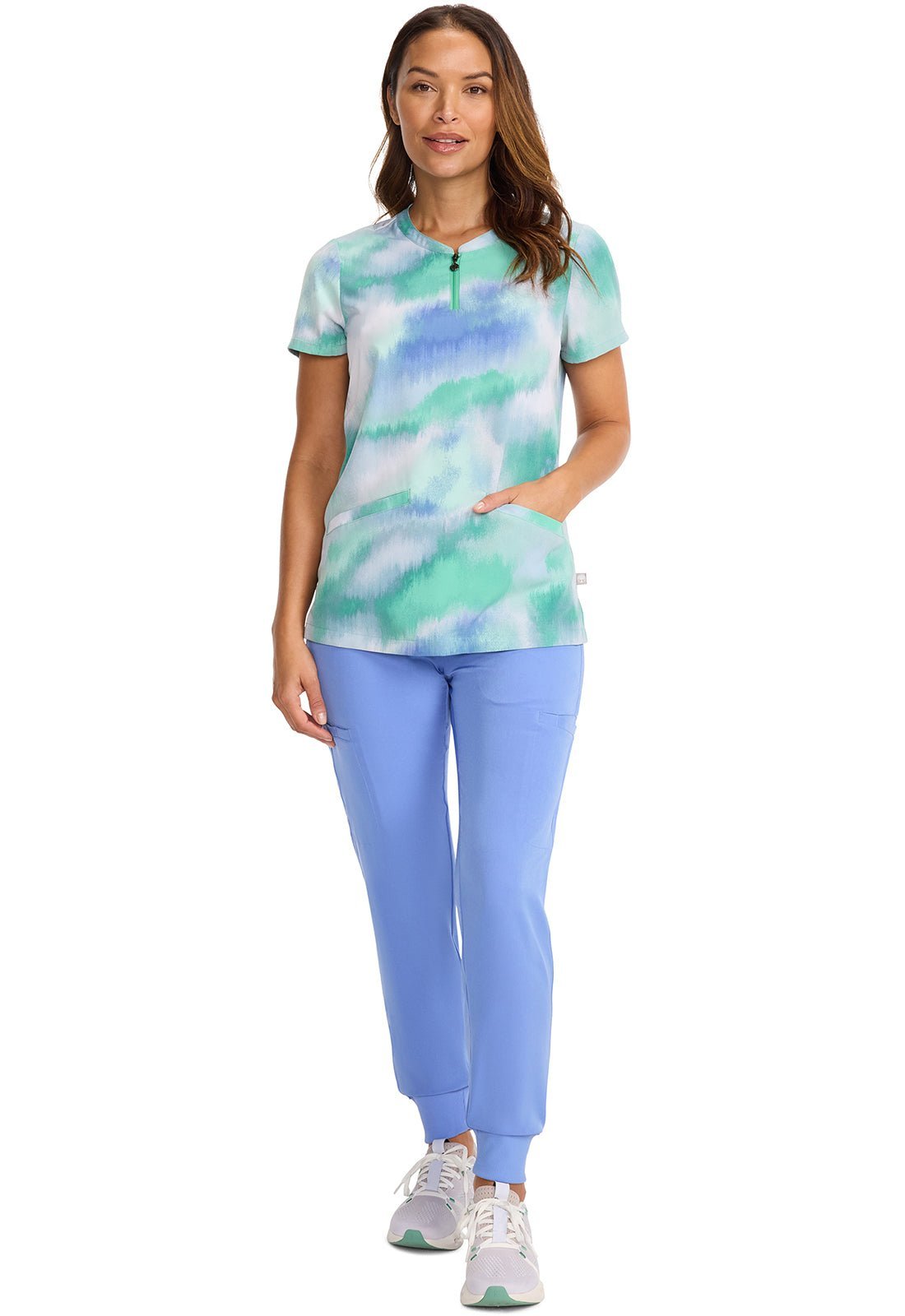 Blurred Ikat Healing Hands IVY Print Scrub V Neck Top HH911 BRIK - Scrubs Select