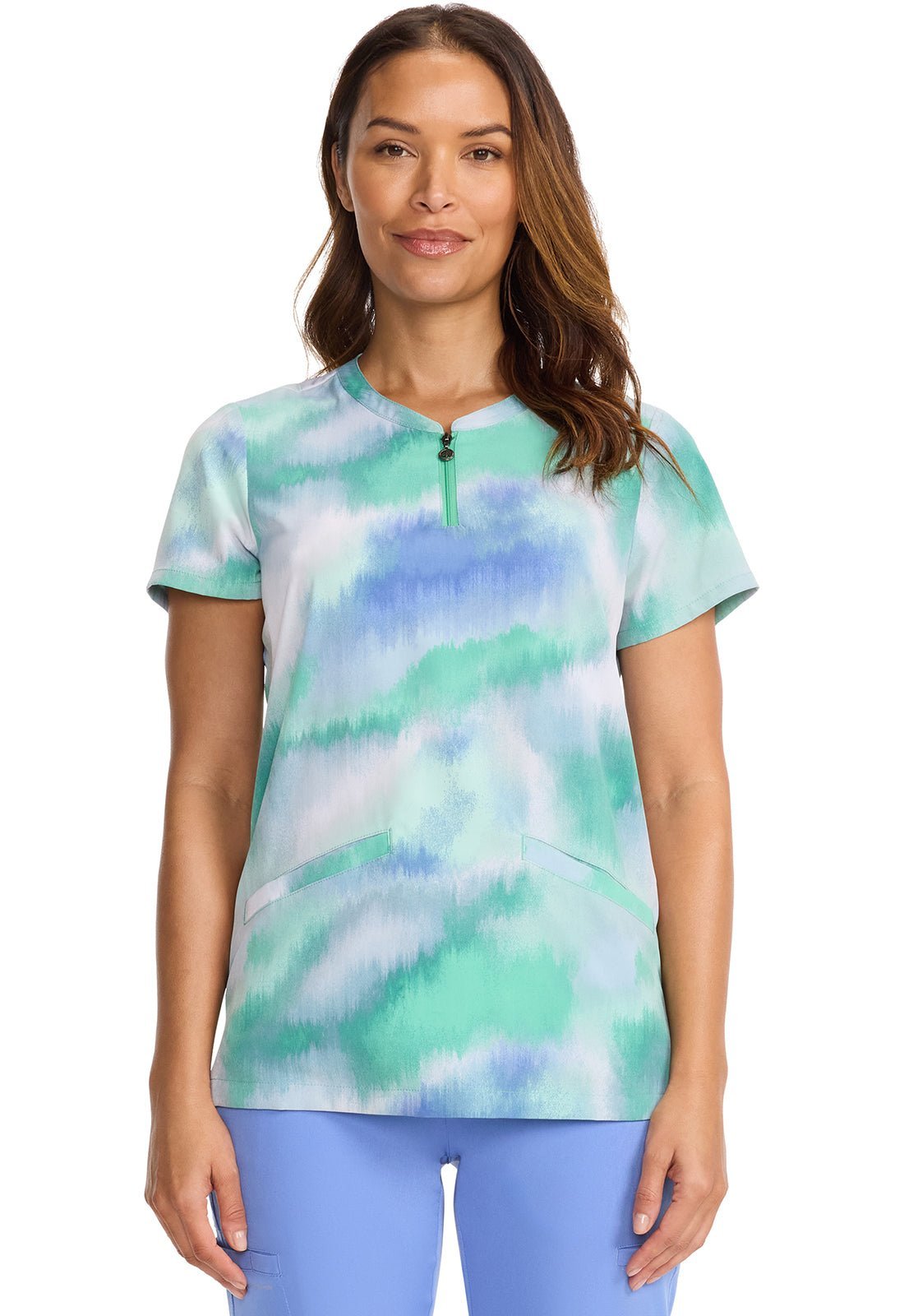 Blurred Ikat Healing Hands IVY Print Scrub V Neck Top HH911 BRIK - Scrubs Select