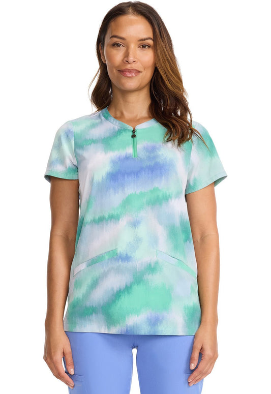 Blurred Ikat Healing Hands IVY Print Scrub V Neck Top HH911 BRIK - Scrubs Select