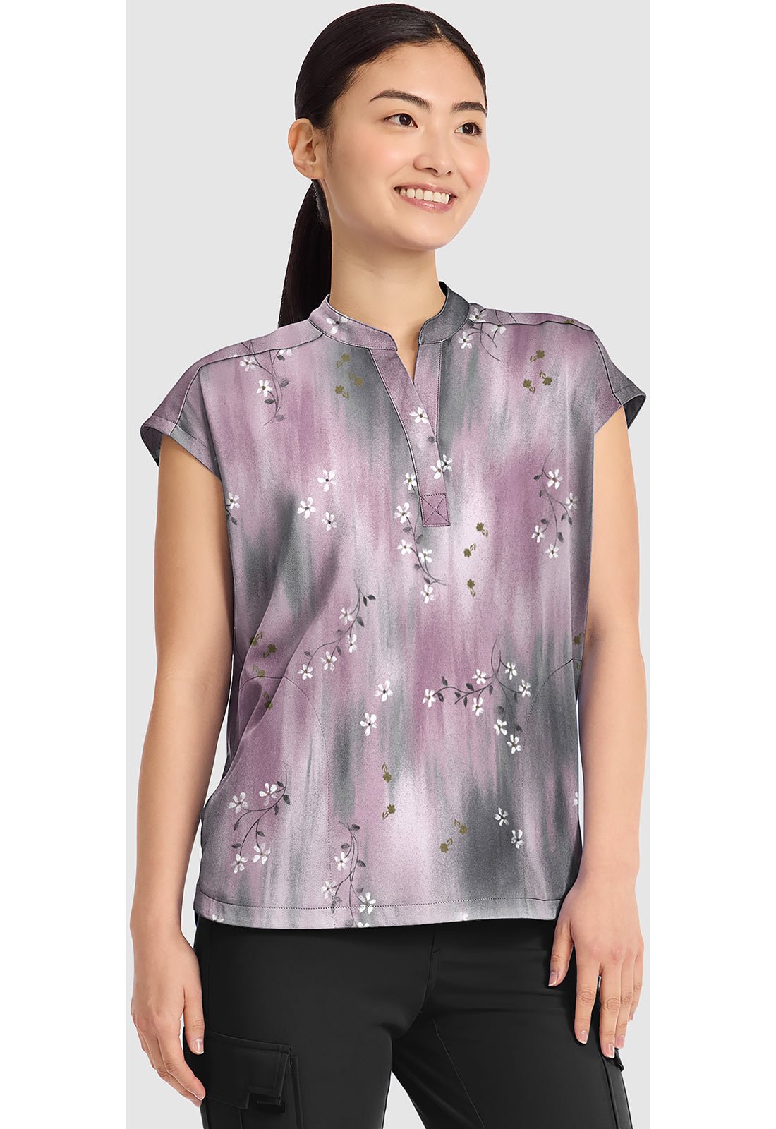 Blurrred Ditsy Healing Hands Journey Print Scrub V Neck Top HH912 BRDS - Scrubs Select