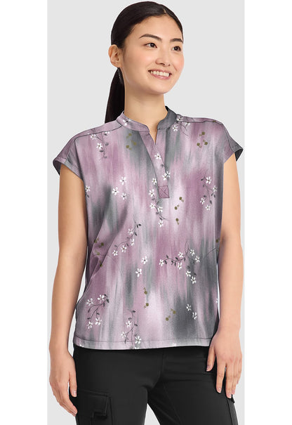 Blurrred Ditsy Healing Hands Journey Print Scrub V Neck Top HH912 BRDS - Scrubs Select