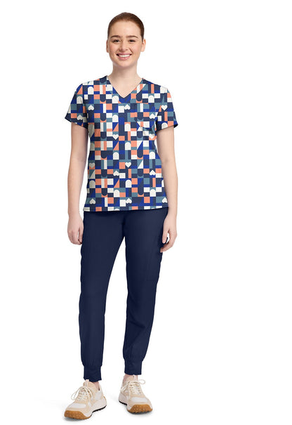 Board Game Med Couture Print V Neck Scrub Top MC632 BDGA - Scrubs Select