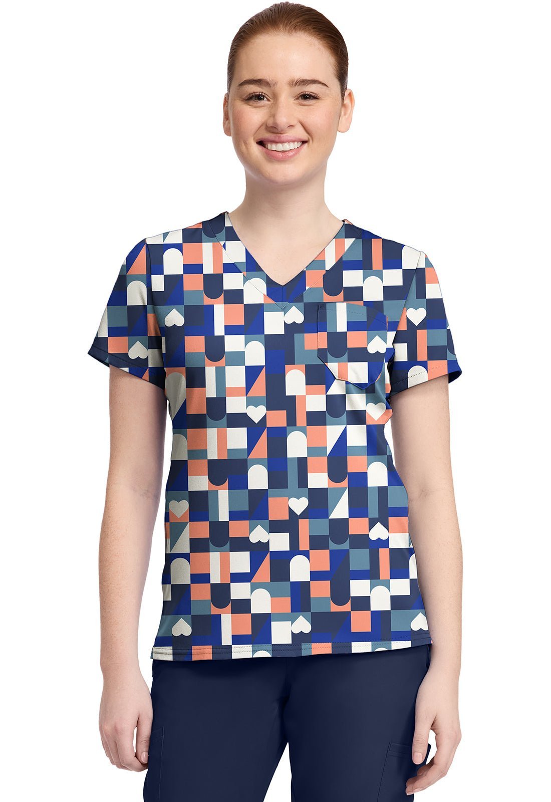 Board Game Med Couture Print V Neck Scrub Top MC632 BDGA - Scrubs Select