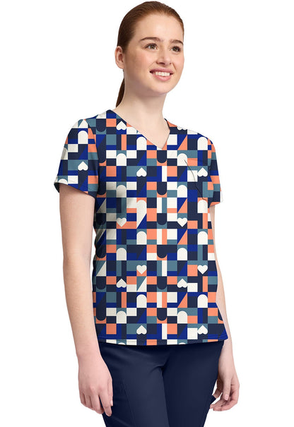 Board Game Med Couture Print V Neck Scrub Top MC632 BDGA - Scrubs Select